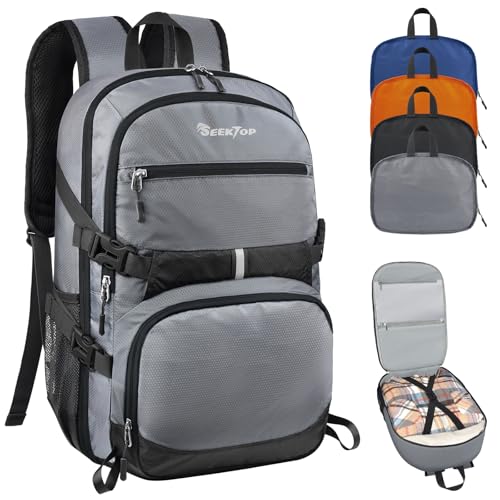 Seektop Lightweight Travel Backpack for Men Women, Multiple Pockets 40L Hiking Backpack Foldable Carry on Backpack for Outdoor Camping Sport Leisure (Gray) - image 1