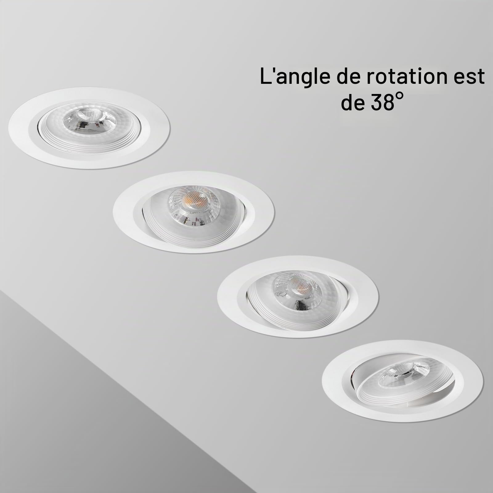 Spot Led Encastrable 5W Spot Plafond Orientable Blanc Chaud 3000K Étanche IP44 Plafonnier Encastré LED Extra Plat 24mm pour Salle de Bain Salon, Lot de 10