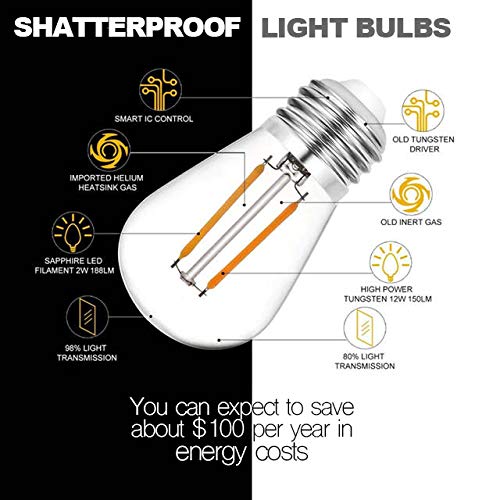 Solatec LED String Lights, Shatterproof 48FT 15 Hanging Sockets Commercial Grade Waterproof 2W Outdoor String Light Decor for Patio, Garden, Balcony, Deck S14 2W - Image 4