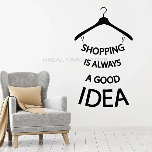 Shop Quote Wall Decal Shopping Good Idea Hanger Fashion Clothes Store Interior Decor Vinyl Window Sticker Mural 57x33 Cm