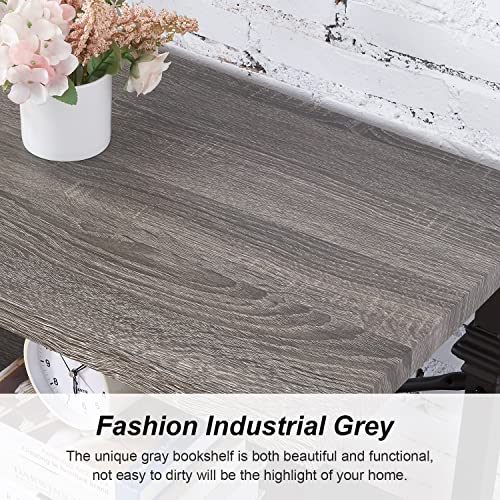 Hombazaar Bookshelf, 3-Tier Vintage Industrial Book Shelf, Rustic Wood And Metal Bookcase And Bookshelves, Free Standing Storage Small Bookshelf For Living Room, Bedroom And Kitchen, Grey Oak #TOP4