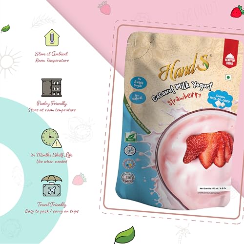 Image of HandS Dairy-Free Coconut Yogurt with Strawberry | Vegan & Plant-Based Yogurt Drink with Real Fruit Pulp & Palm Sugar | No Preservatives | 200g Each (Pack of 4)
