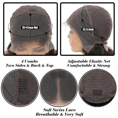 Toppery do włosów 13x4 Deep Wave Lace Front Wigs 28 Inch Human Hair Frontal Wig Pre Plucked with(22INCHES)