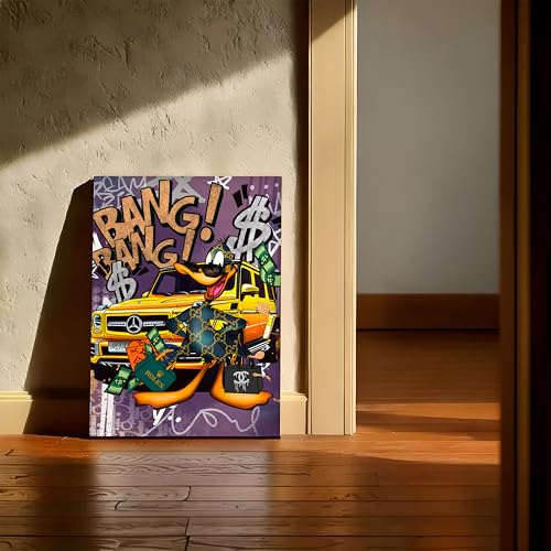 Image of Luxury Street Pop Art Duck Canvas Wall Art Painting For Living Room | Money & Success Graffiti Style Wall Painting | Modern Wall Decor for Home & Office, 41x56 cm