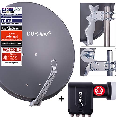 DUR-line 8 Teilnehmer Set - Qualitäts-Alu-Satelliten-Komplettanlage - Select 75cm/80cm...