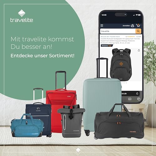 travelite Handgepäck Rucksack, Laptop Rucksack 15,6 Zoll, BASICS, Daypack, Tagesrucksack mit vielen Fächern, 45 cm, 22 Liter