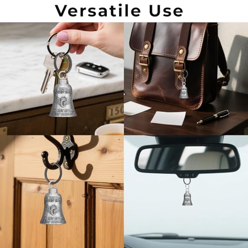 Image of Motorcycle Bell Guardian Angel Winged Wheel Biker Bell with Motorcycle Gremlin Bell Hanger, 2 Key Chain Ring, Velvet Bag