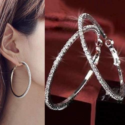 Baost 1 Pair Women Fashion Punk Luxury Crystal Rhinestone Hoop Earrings Creative Pierced Ear Clip-on Circle Dangle Earrings Jewelry Gift for Women Girls Random