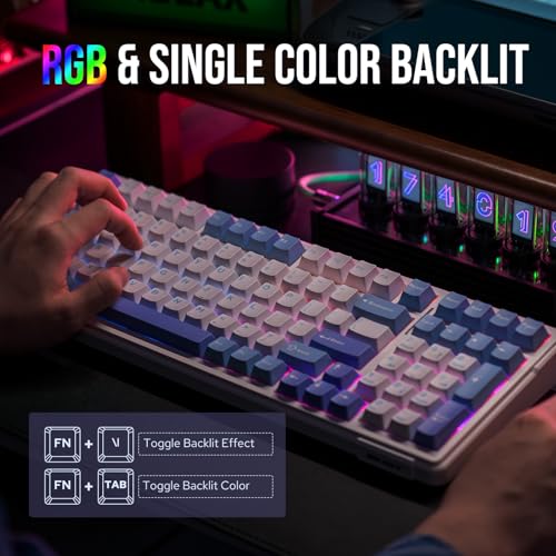 Image of EPOMAKER x Aula F99 Customizable and Hot-Swappable Wireless Mechanical Keyboard, Bluetooth /2.4Ghz /USB-C, Gasket, 8000mAh, NKRO, RGB, US ANSI, for Gaming /Win /Mac (Purple, Graywood Switch)