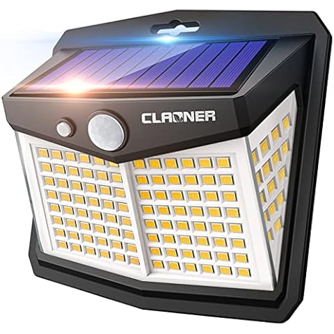 CLAONER Solar Lights Outdoor, [128 LED/1 Pack] Motion Sensor Light 3 Working Modes for Outdoor with 270° Wide Angle Wireless IP65 Waterproof Security Light for Fence, Patio, Warm White Cover