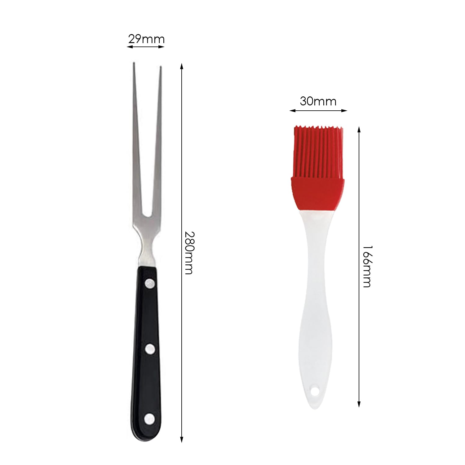 1 Forchetta Da Grill Manico Lungo E 1 Spazzolino Per Olio, Posate Da Grill, Forchetta Da Cibo In Acciaio Inox, Forchetta Da Cucina, Forchetta Da Grill Multiuso