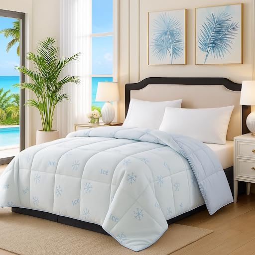 SAMPUR Couette légère spéciale été | 300 g/m² | Anti-Transpiration | Fibres Ice Cool rafraîchissantes | Lavable (220x240 cm)