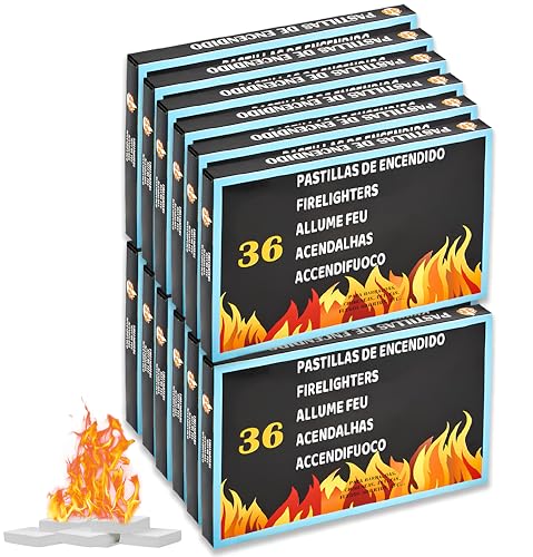 12 Cajas 432 Pastillas de Encendido Chimenea, Pastillas de Fuego para Encendido Carbón, Chimeneas, Estufas y Barbacoas, Pastillas Iniciador De Fuego Enciende Facil y Rápido, Fabricado en España
