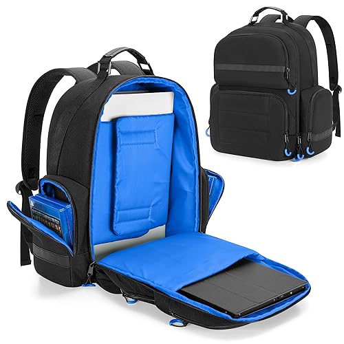 PGmoon Mochila para Consola Compatible con Playstation 5, Funda de Viaje con Forro Protector, Compatible con Portátil de 15,6'', Auriculares, Mandos y La Mayoría de Los Accesorios de Juego