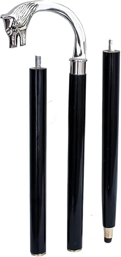 Miniatura 5 de Riylox Bastón de latón hecho a mano con cabeza de lobo con mango de latón, diseño victoriano vintage, bastón para hombres y mujeres, plegable,