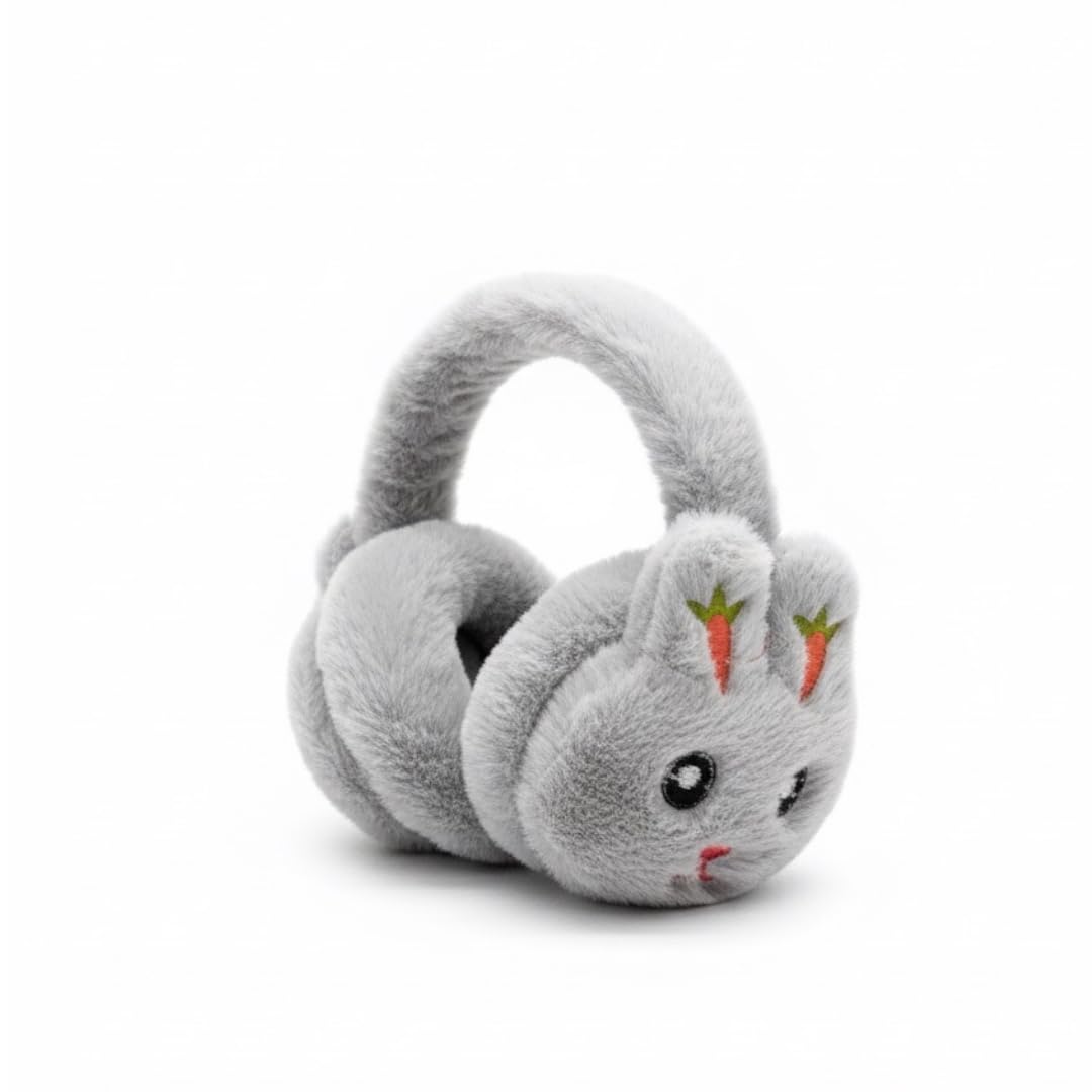 Plush Animal Ear Muffs, Winter Earmuffs in Gray, Soft Fleece Ear Warmers with Cute Bunny Design, Cold Weather Protection-picture-33