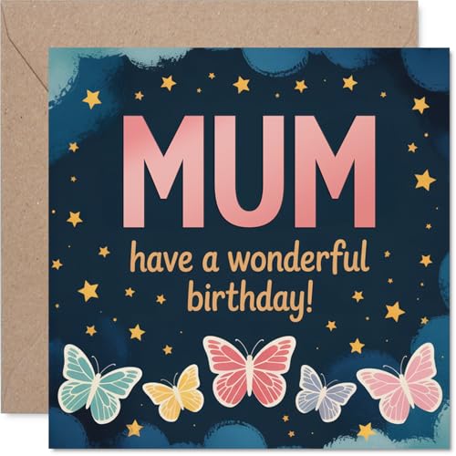 Carte anniversaire Mum, papillons ciel