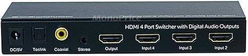Miniatura 3 de Monoprice Blackbird 4x1 HDMI 1.4 Switch - HDCP 1.4, con Toslink, digital coaxial y extractor de audio analógico, 1080p 60Hz, DAC (compatible con