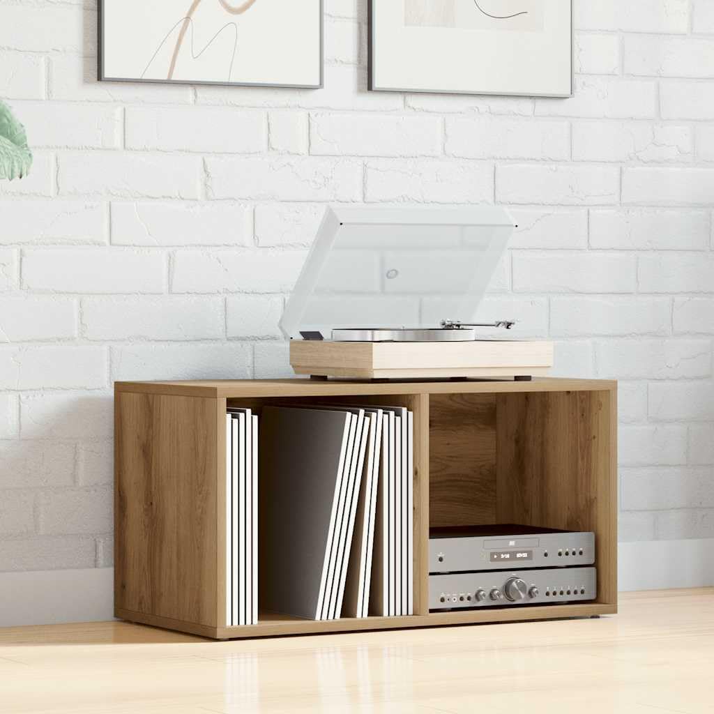Boîtes de Rangement LP chêne Artisanal en Bois d ingénierie, Meuble Armoire de 2 Compartiments, Fixation Murale, Stockage multimédia pour Vinyle CD DVD Bureau Salon Chambre