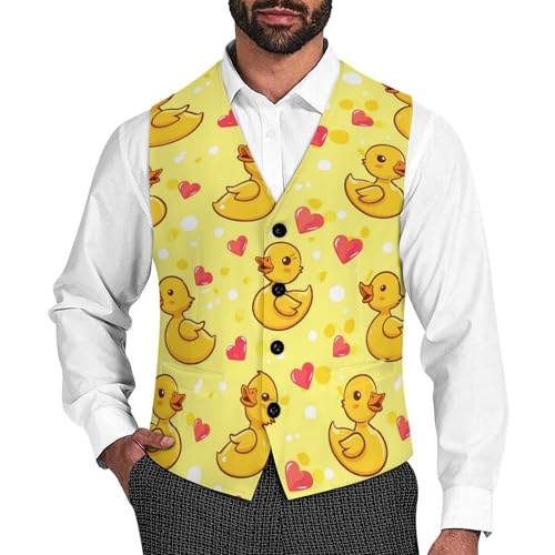 Cute Rubber Duck Men's Suit Vests Business Formal Dress V-Neck Waistcoat Tops with 2 Pockets