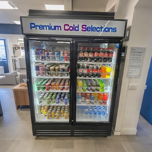 Image of Commercial Beverage Refrigerator Display Fridge,Two Glass Door Upright Merchandiser Drink Cooler with LED Light Adjustable Shelves,46 Cu Ft,ETL Sanitation,(Wheels Included)