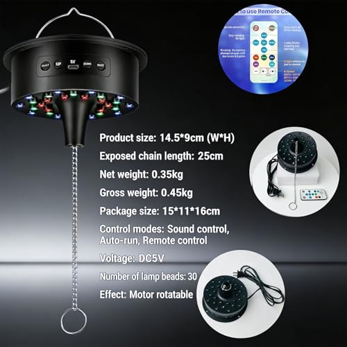 Motor para bola espejada VBESTLIFE, rotación de 360 grados con control remoto, efectos de luz múltiples, para fiestas, bodas y escenarios miniatura 5