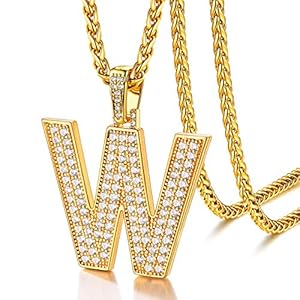 U7 Initial Number Necklace for Men Women, 18K Gold Plated Bling CZ Iced Out Hip Hop Jersey Number Pendant A-Z 26 Letter Necklace, Number 0-9 Pendants with Chain