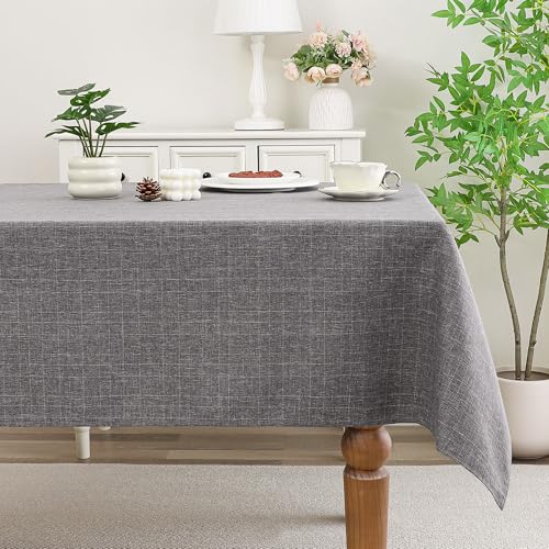 cusugbaso Grey Tablecloth, Faux Linen Waterproof & Stain Resistant Table Cloth Rectangle Table - Farmhouse Fabric Cover for Dining/Party/Wedding (Oblong, 60 x 84 Inch (6-8 Seats), Grey)