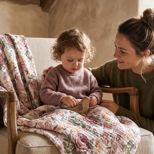 Image of GLLQUEN BABY Muslin Swaddle Blankets for Newborn Girls, Large 40''x38'' | 3Pk, 100% cotton, ultra soft and breathable, gentle on sensitive newborn skin, Multi-use as swaddle wrap, receiving blankets