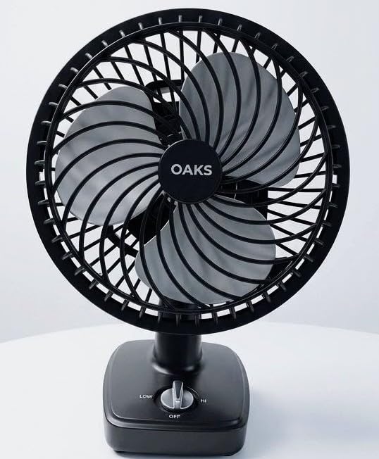 Image of OAKS Portable Table Fan 9 Inch | 3 Speed Settings | Adjustable Tilt Head | Quiet Operation | 45W High Speed Motor | Compact Desk Fan for Home, Office & Study Room