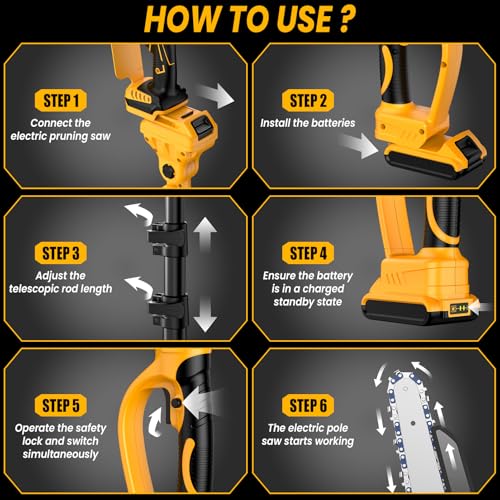 Image of 2-IN-1 Cordless 8 Inch Pole Saw & Mini Chainsaw For DE Walt 20V MAX Battery, Brushless Motor, 15.8 FT Max Reach, Auto Oiling, Electric Pole Saws for Tree Trimming & Branch Cutting (No Battery)