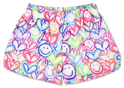 iscream + Corey Paige Designs Big Girls Bright Print Silky Soft Plush Shorts - Lightning Love X-Small (4/6)