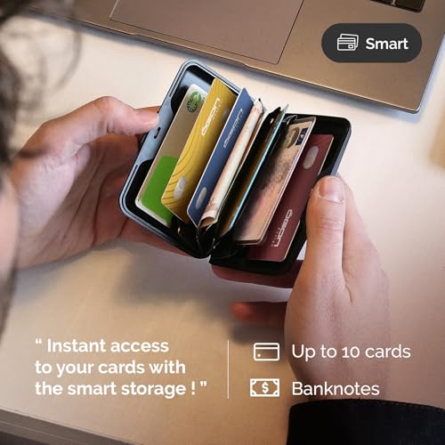 Image of OGON -DESIGNS- Aluminum card holder, RFID protection against fraud and demagnetization, compact wallet, Smart Case STOCKHOLM model (Carbon Effect, Extra-secure lock)