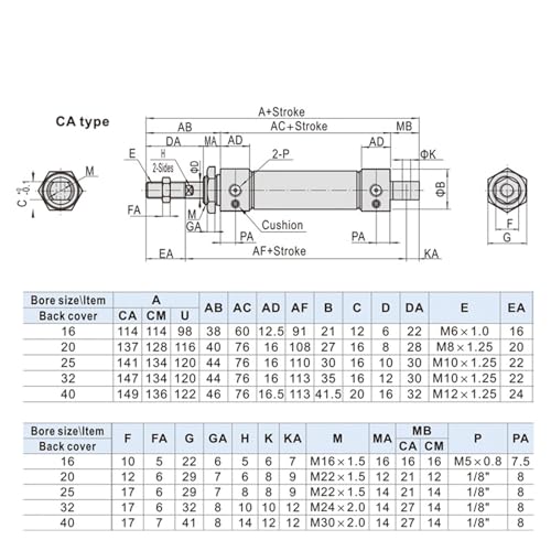 Cylindre pneumatique acier inoxydable MA32 robuste durable - 7