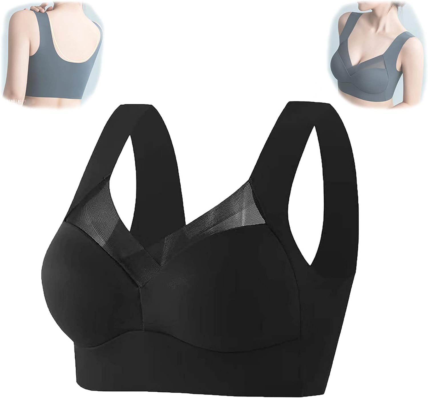 Women's Sports Bra Wirefree Solid Color Fix Padded Lightweight Wirefree L Size (Black)-image-47