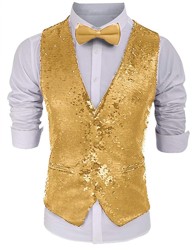 Colorful Men's V-Neck Sequins Magic Performance Vest Dress Suits Waistcoat For Costume Party STMJ005