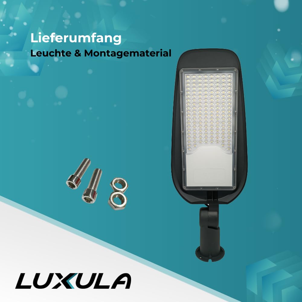 LUXULA LED Straßenlaterne 50W 2 Stück, 5800 Lumen, 5000K Neutralweiß, IP65 Wasserdicht, Mastleuchte, Straßenlampe, Aussenleuchte, Wegeleuchte für Hof, Parkplatz, Einfahrt und Gartenwege