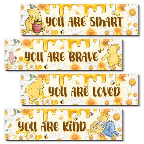 Image of BirtDerr 4PCS Winnie Nursery Decorations-the Pooh Baby Stuff-Vintage Nursery Decor-Winnie Wall Decor Wall Art(Classic)