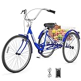 Betterland 24/26 Inch Adult Tricycle, Comfort Tricycle with Large Basket, Stable 3-Wheel Cruise Bicycle for Shopping, Beach and City Trike Perfect for Men, Women, Seniors