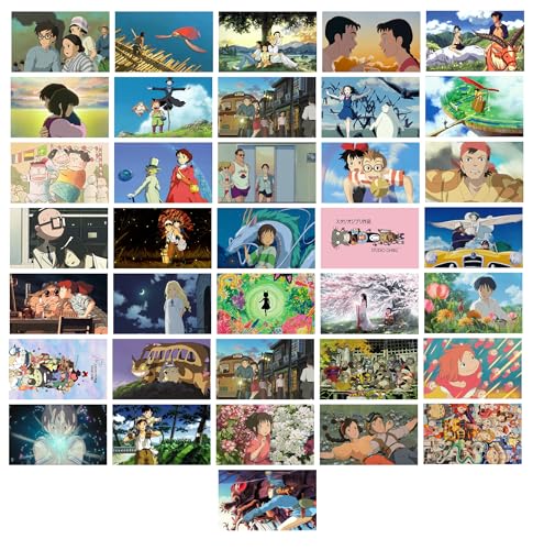 Image of Paper Ghibli Poster - Studio Anime Movie Set Of 36 6X4 Inch 300 Gsm Merchandise Postcards Home Decor Wall Collage Kit Aesthetic Posters, Self-Adhesive