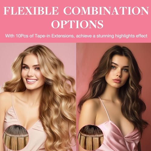 GOO GOO Tape in Hair Extensions human hair, tape Hair Extensions, 14inch 25g 10pcs, Human Hair Extensions, 2/6/18 Dark Brown Ombre - Image 2