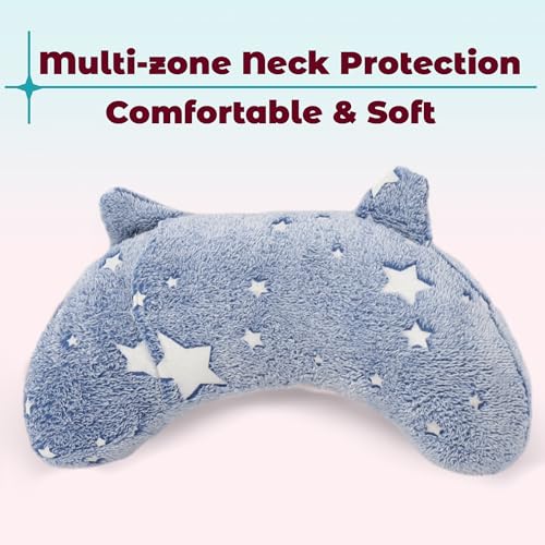 POMESEA Kissen für Hunde, Hunde-Nackenkissen, weich, flauschig, beruhigendes Spielzeug, halber Donut-Kuscheler, U-förmiges Kissen für Haustier, Gelenkentlastung, Schlafverbesserung (Blau)
