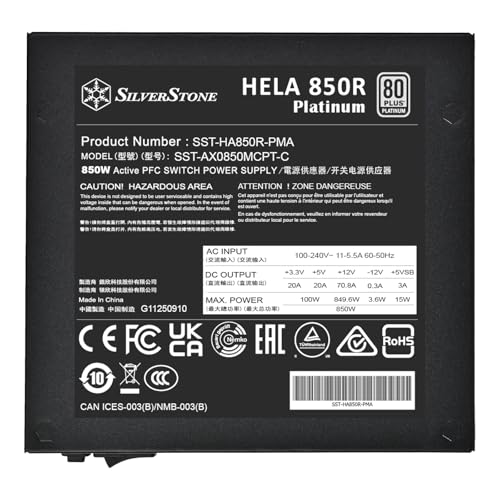 Image of Silverstone Technology HELA 850R Platinum 80 Plus Platinum 850W ATX 3.1 Power Supply, SST-HA850R-PMA