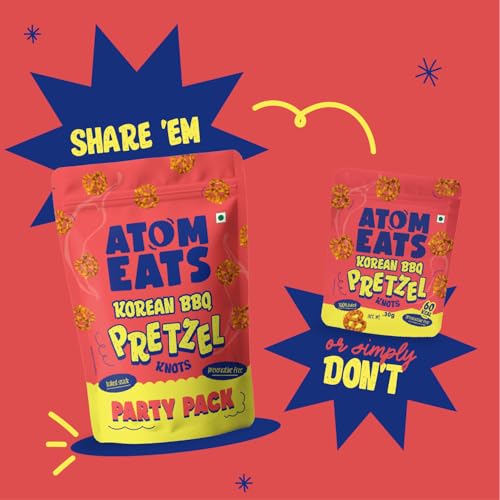 Image of Atom Eats Spicy Pretzels : Korean BBQ Pretzels 30g | Crunchy Namkeen, Chatpata Snack - Perfect for Travel, Parties, Movie Nights - Baked, Not Fried - Healthy Snacks, Wheat Flour, Korean BBQ Seasoning