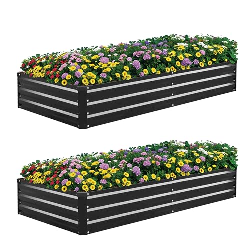 SONFILY 2 Pack 841ft Galvanized Metal Raised Garden Bed Metal Planter Kit Box Outdoor for Deep-Rooted Vegetables Flowers Green and Herbs