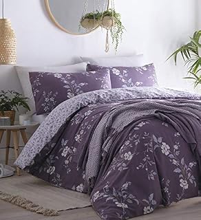 Portfolio Yasmina Duvet Cover Reversible Bed Set Linen, Plum, Double