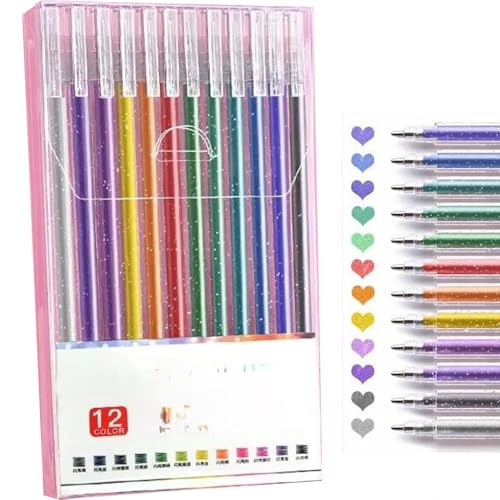 ZIOYANE Lot de 12 stylos à encre gel pailletée en plastique fluorescents pour étudiants, journaux et livres de coloriage