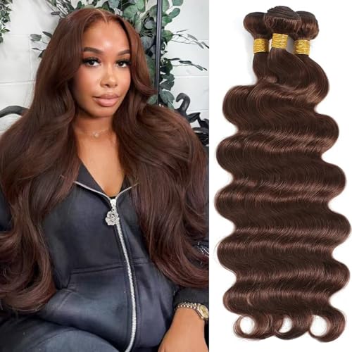 12A Chocolate Brown Human Hair Bundles Body Wave Bundles Human Hair 20 22 22 Inch 100% Unprocessed Brazilian Virgin Hair Body Wave 3 Bundles Deals Real Human Hair Extensions For Black Women