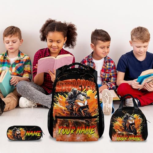 Boys Backpack Set, Personalized Kids Backpack with Lunch Box, Motorcycle Bookbag for School, 17 Inch Custom Car Bookbag, Durable School Supplies - Image 3