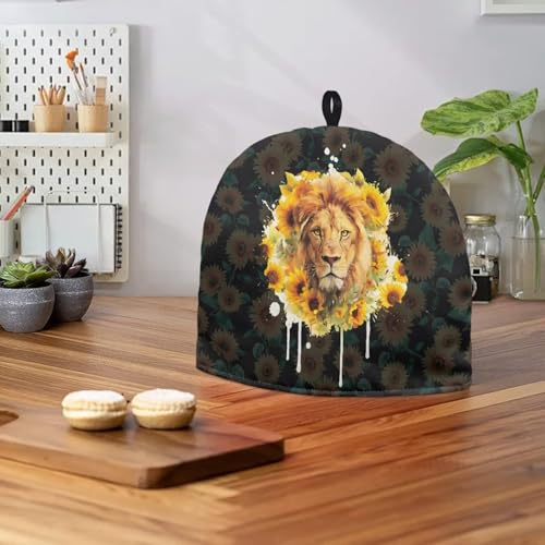 Image of Sunflower Lion Print Tea Pot Cover Teas Cosy Insulated Tea Cozies Home Kitchen Decoration Teapot Dust Cover Warming Tea Kettle Quilt Creative Gifts for Banquet